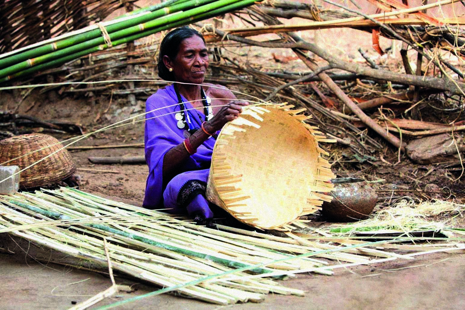 Bamboo basket-making by Indian Kamar tribeswoman